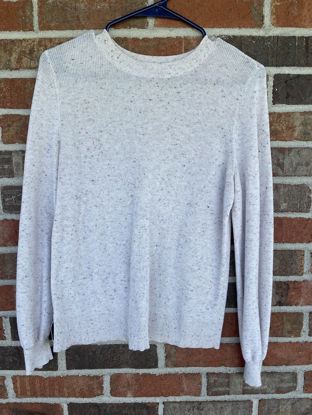 LOFT Light Heathered Crewneck Sweater in Off-White with Flecks Size Medium